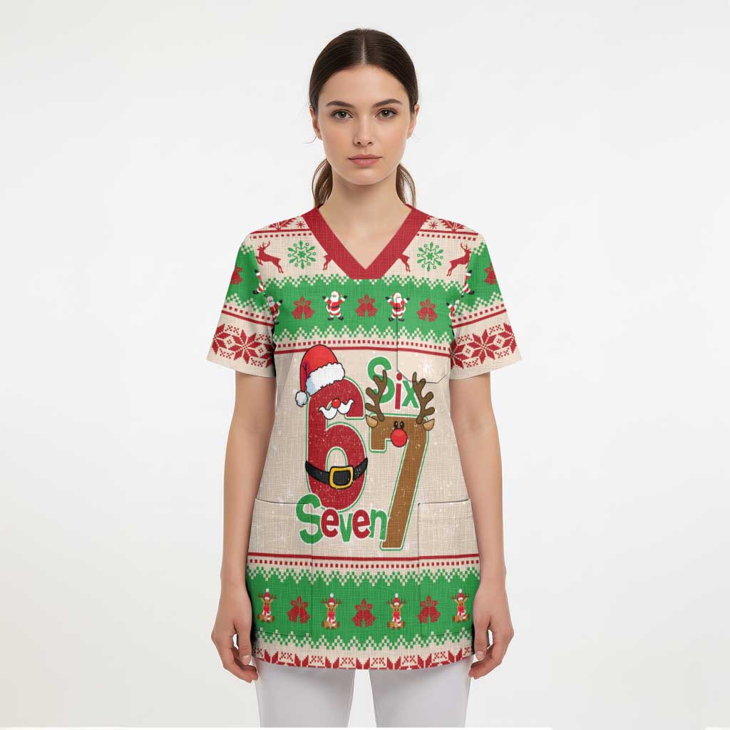Funny Six Seven Meme Christmas Scrub Top Santa Says 6 7 - Wonder Print Shop
