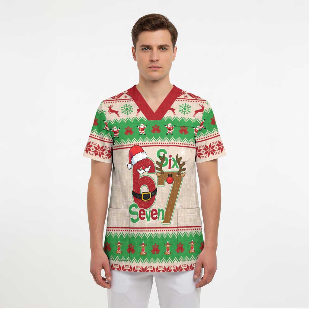 Funny Six Seven Meme Christmas Scrub Top Santa Says 6 7 - Wonder Print Shop