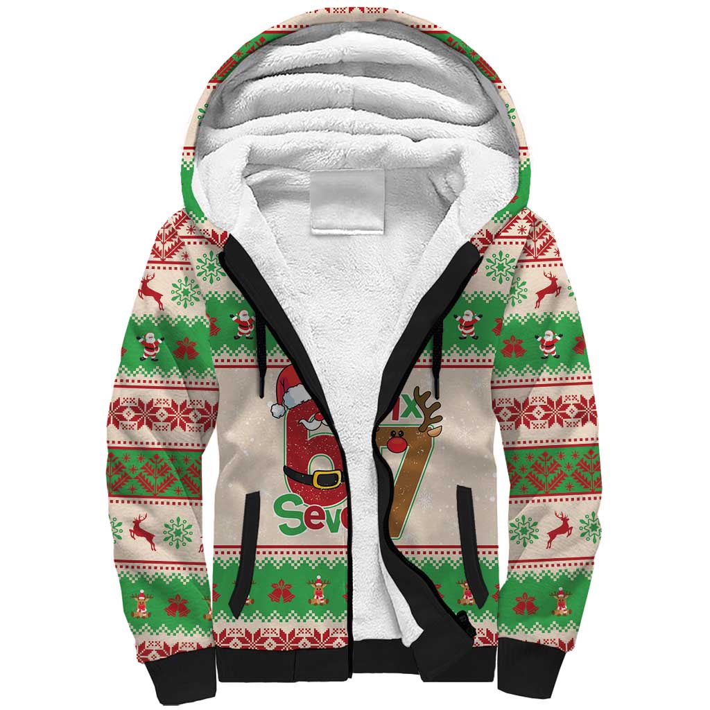 Funny Six Seven Meme Christmas Sherpa Hoodie Santa Says 6 7 - Wonder Print Shop
