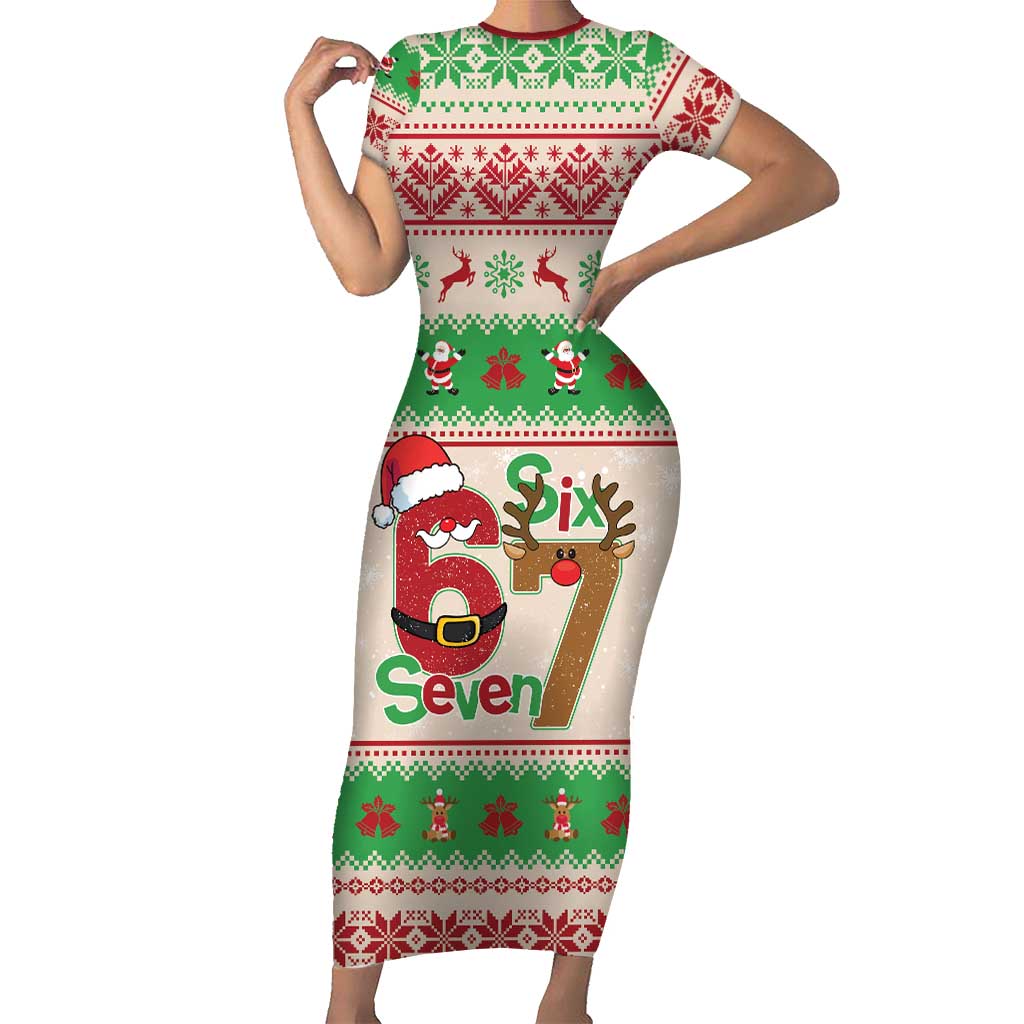 Funny Six Seven Meme Christmas Short Sleeve Bodycon Dress Santa Says 6 7 - Wonder Print Shop