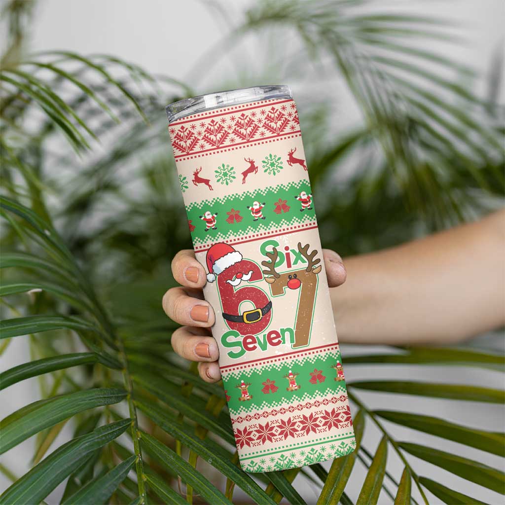 Funny Six Seven Meme Christmas Skinny Tumbler Santa Says 6 7 - Wonder Print Shop