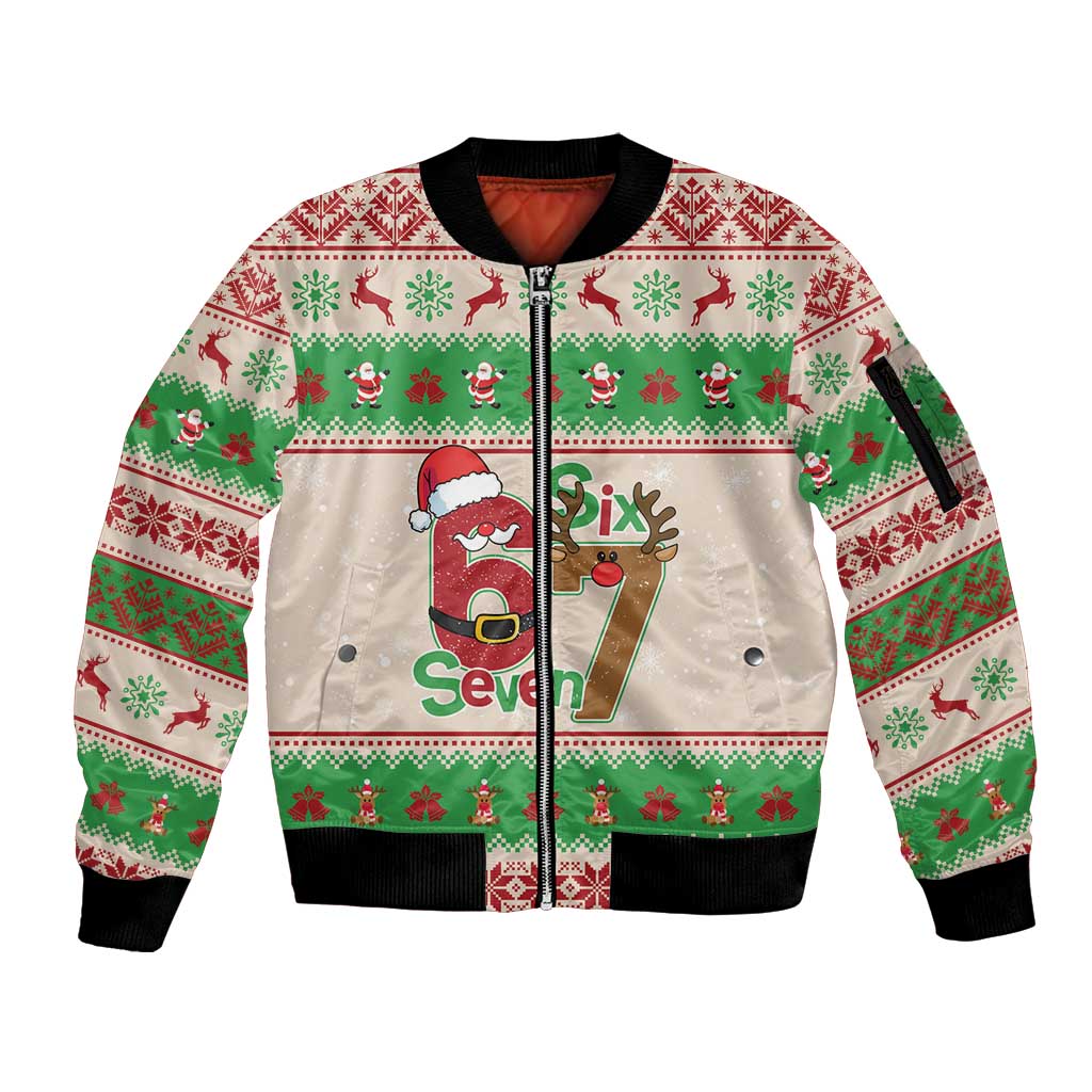 Funny Six Seven Meme Christmas Sleeve Zip Bomber Jacket Santa Says 6 7 - Wonder Print Shop