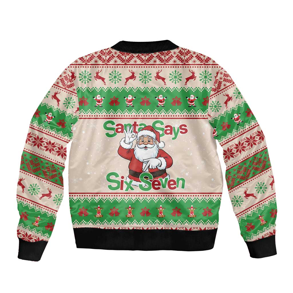 Funny Six Seven Meme Christmas Sleeve Zip Bomber Jacket Santa Says 6 7 - Wonder Print Shop
