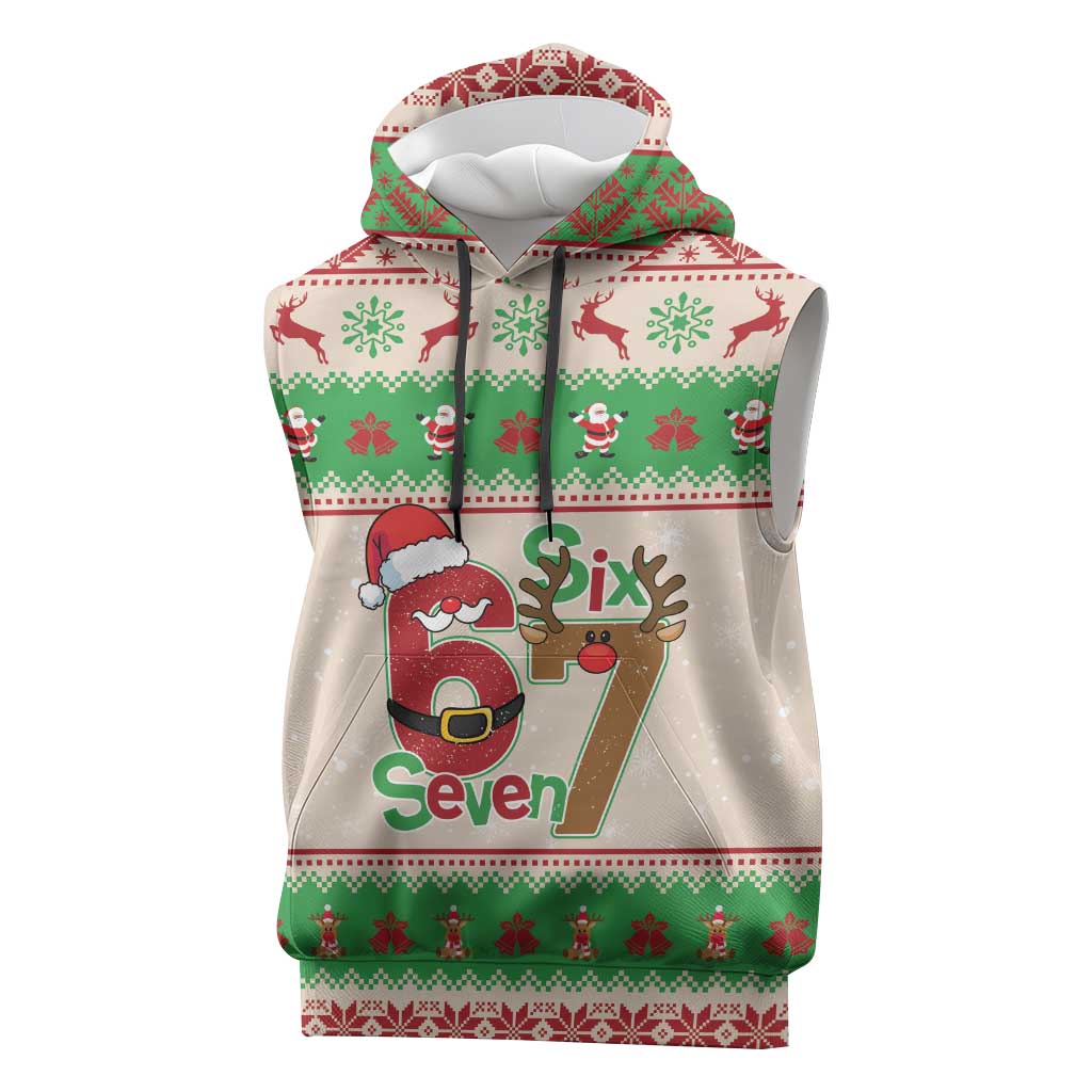 Funny Six Seven Meme Christmas Sleeveless Hoodie Santa Says 6 7 - Wonder Print Shop