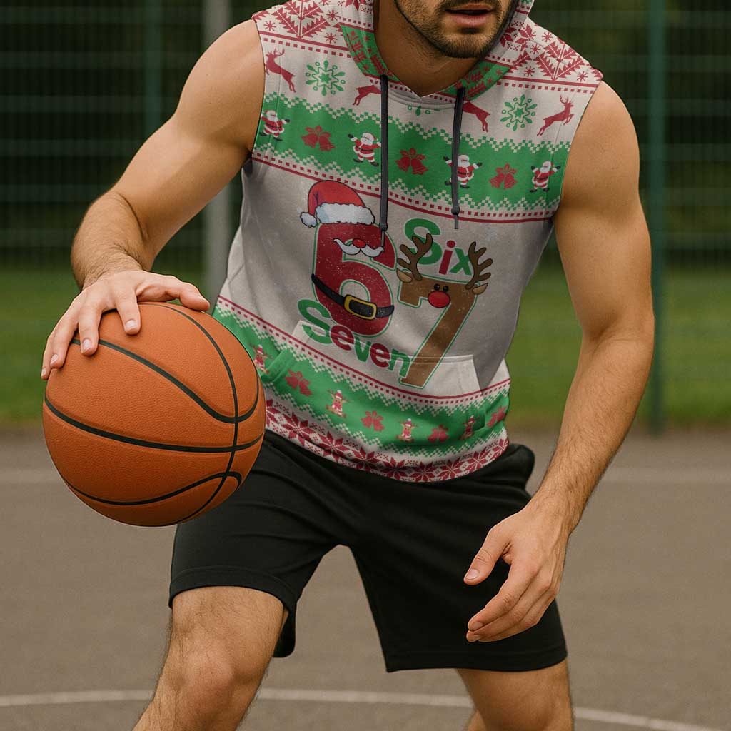 Funny Six Seven Meme Christmas Sleeveless Hoodie Santa Says 6 7 - Wonder Print Shop