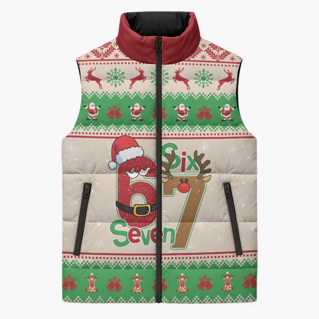 Funny Six Seven Meme Christmas Sleeveless Puffer Jacket Santa Says 6 7 - Wonder Print Shop