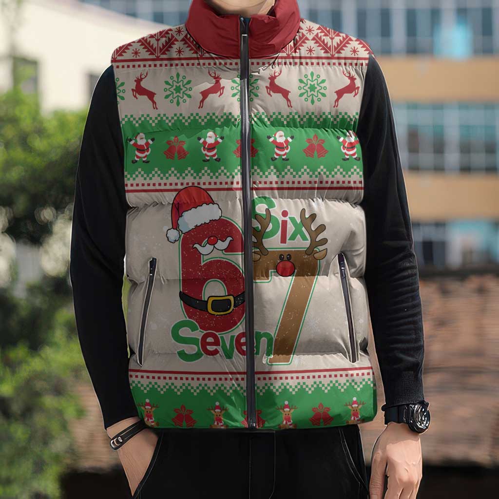 Funny Six Seven Meme Christmas Sleeveless Puffer Jacket Santa Says 6 7 - Wonder Print Shop