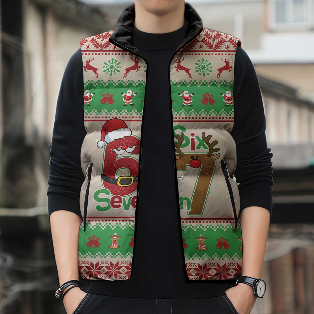Funny Six Seven Meme Christmas Sleeveless Puffer Jacket Santa Says 6 7 - Wonder Print Shop