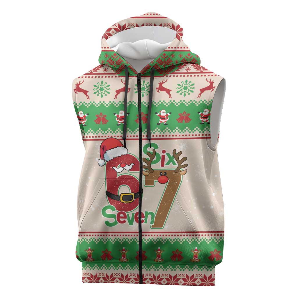 Funny Six Seven Meme Christmas Sleeveless Zip Hoodie Santa Says 6 7 - Wonder Print Shop