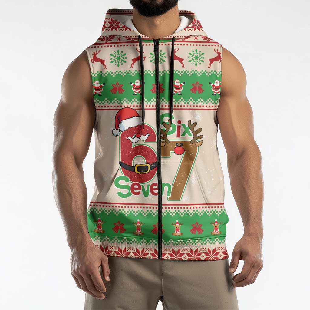 Funny Six Seven Meme Christmas Sleeveless Zip Hoodie Santa Says 6 7 - Wonder Print Shop