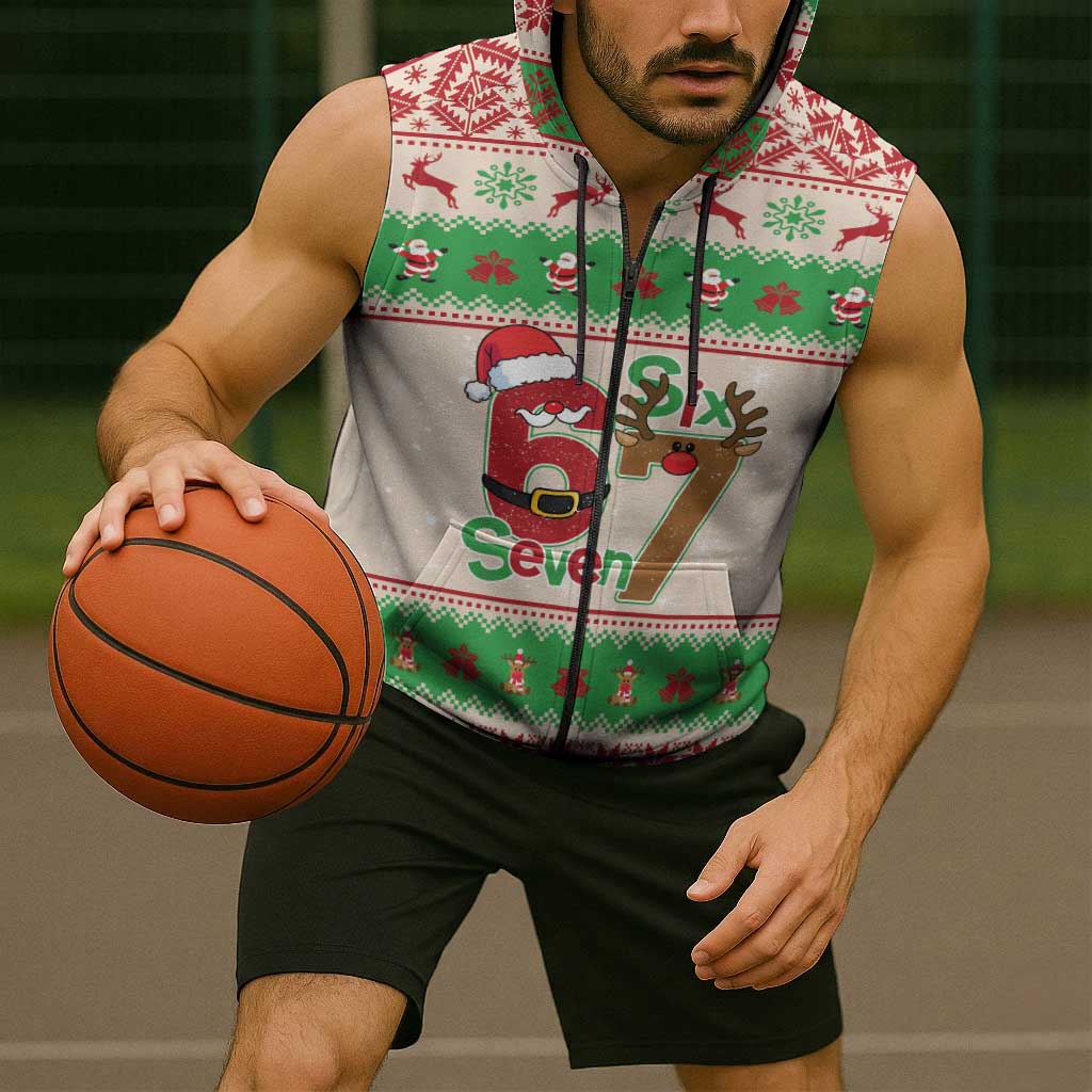Funny Six Seven Meme Christmas Sleeveless Zip Hoodie Santa Says 6 7 - Wonder Print Shop