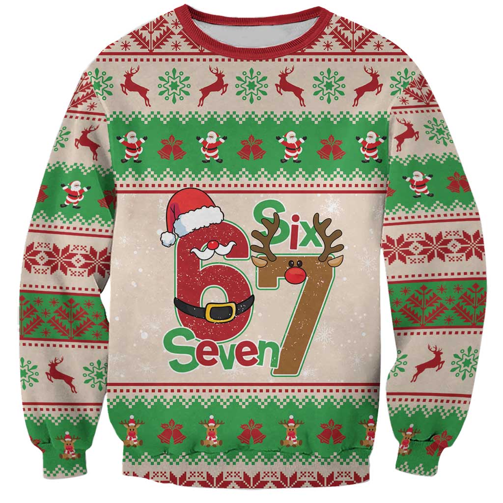 Funny Six Seven Meme Christmas Sweatshirt Santa Says 6 7 - Wonder Print Shop