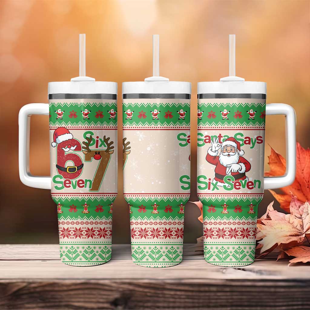 Funny Six Seven Meme Christmas Tumbler With Handle Santa Says 6 7 - Wonder Print Shop