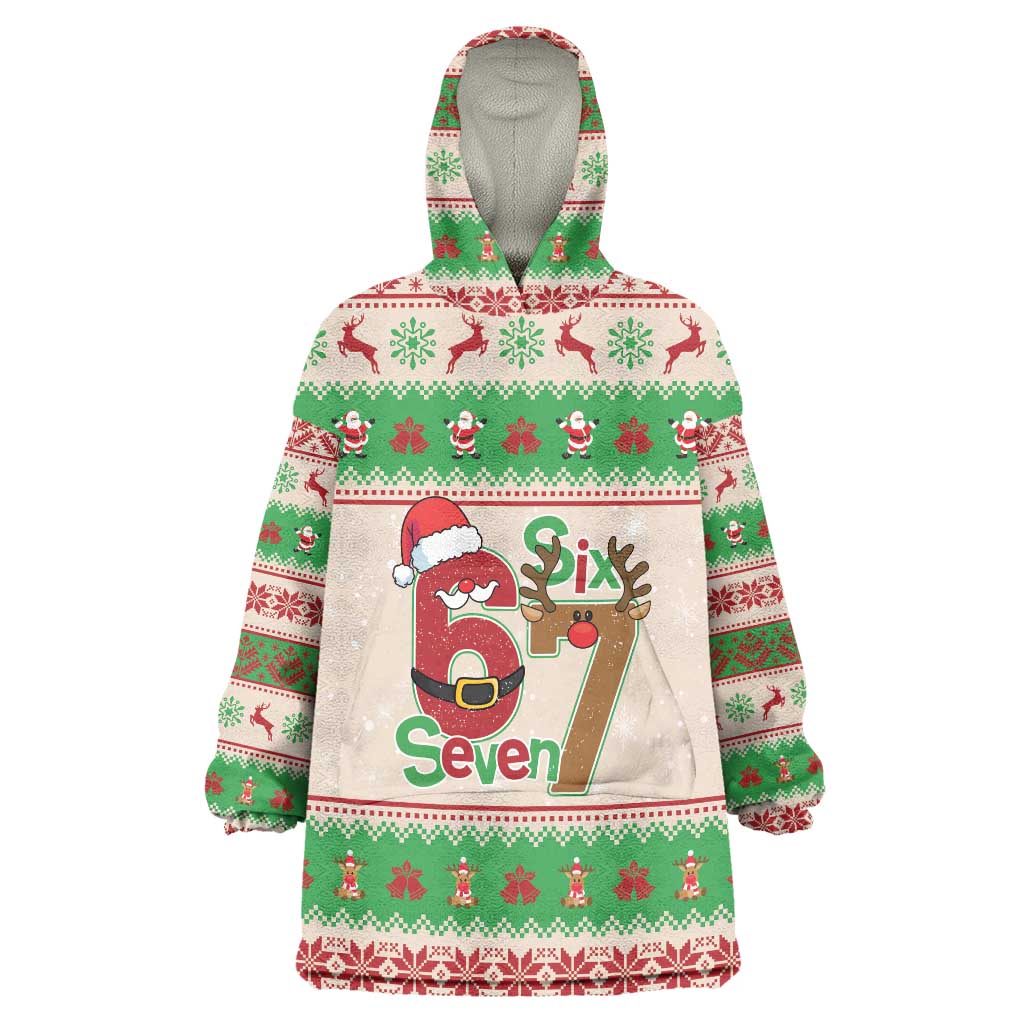 Funny Six Seven Meme Christmas Wearable Blanket Hoodie Santa Says 6 7 - Wonder Print Shop