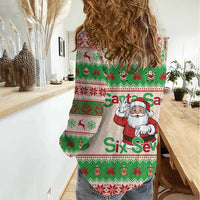 Funny Six Seven Meme Christmas Women Casual Shirt Santa Says 6 7 - Wonder Print Shop