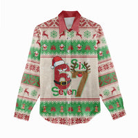 Funny Six Seven Meme Christmas Women Casual Shirt Santa Says 6 7 - Wonder Print Shop