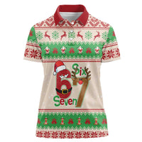 Funny Six Seven Meme Christmas Women Polo Shirt Santa Says 6 7 - Wonder Print Shop