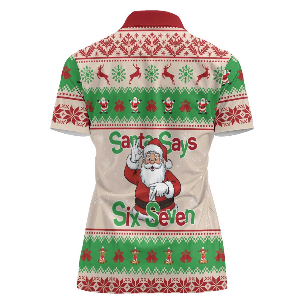 Funny Six Seven Meme Christmas Women Polo Shirt Santa Says 6 7 - Wonder Print Shop