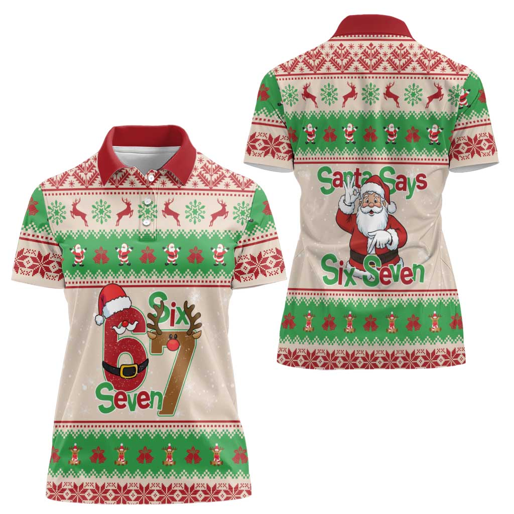 Funny Six Seven Meme Christmas Women Polo Shirt Santa Says 6 7 - Wonder Print Shop