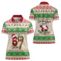 Funny Six Seven Meme Christmas Women Polo Shirt Santa Says 6 7 - Wonder Print Shop