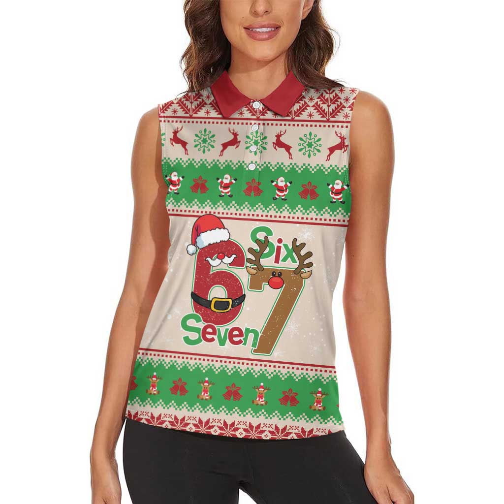 Funny Six Seven Meme Christmas Women Sleeveless Polo Shirt Santa Says 6 7 - Wonder Print Shop
