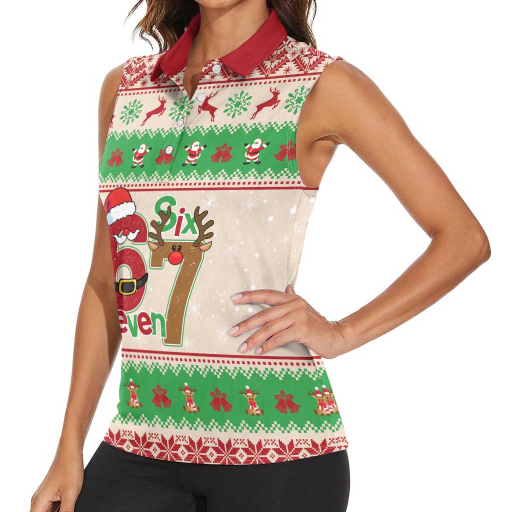 Funny Six Seven Meme Christmas Women Sleeveless Polo Shirt Santa Says 6 7 - Wonder Print Shop