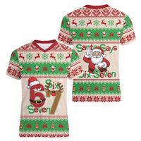 Funny Six Seven Meme Christmas Women V-Neck T-Shirt Santa Says 6 7 - Wonder Print Shop
