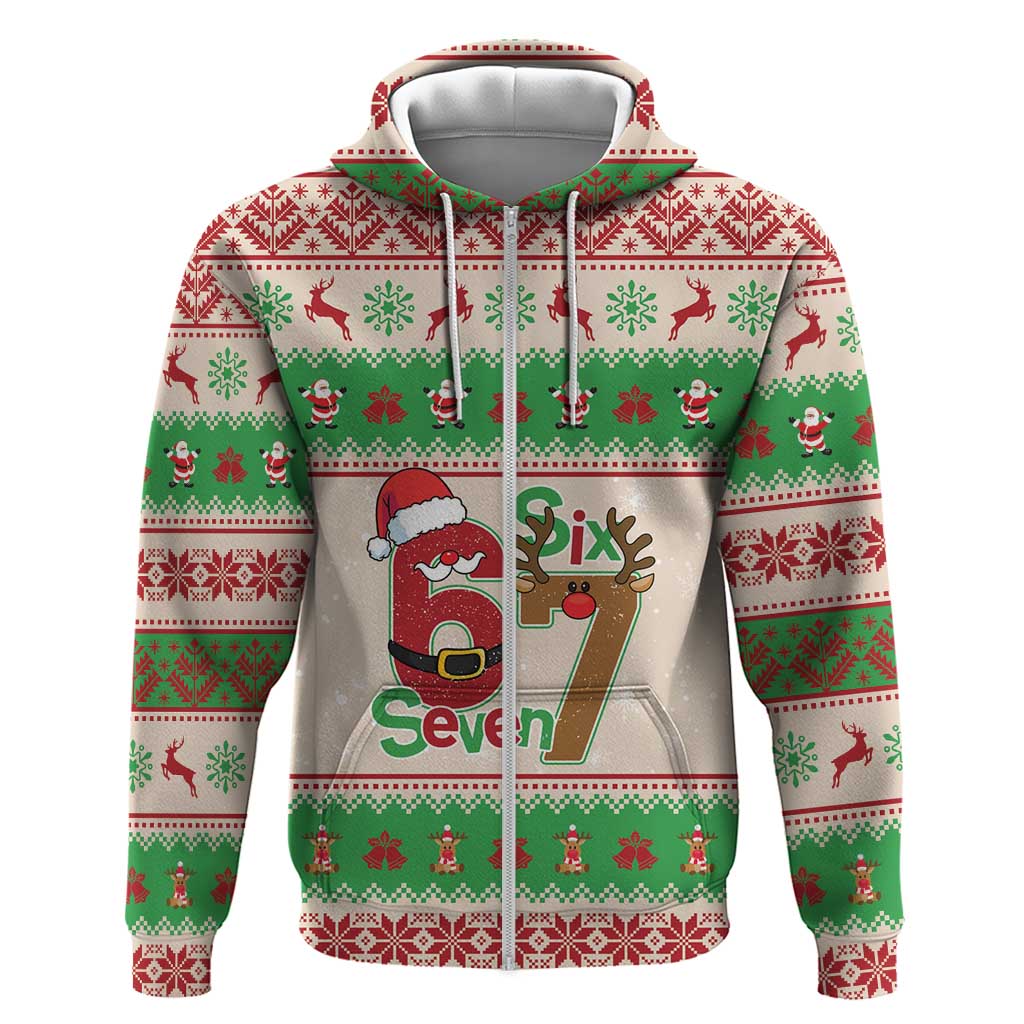 Funny Six Seven Meme Christmas Zip Hoodie Santa Says 6 7 - Wonder Print Shop