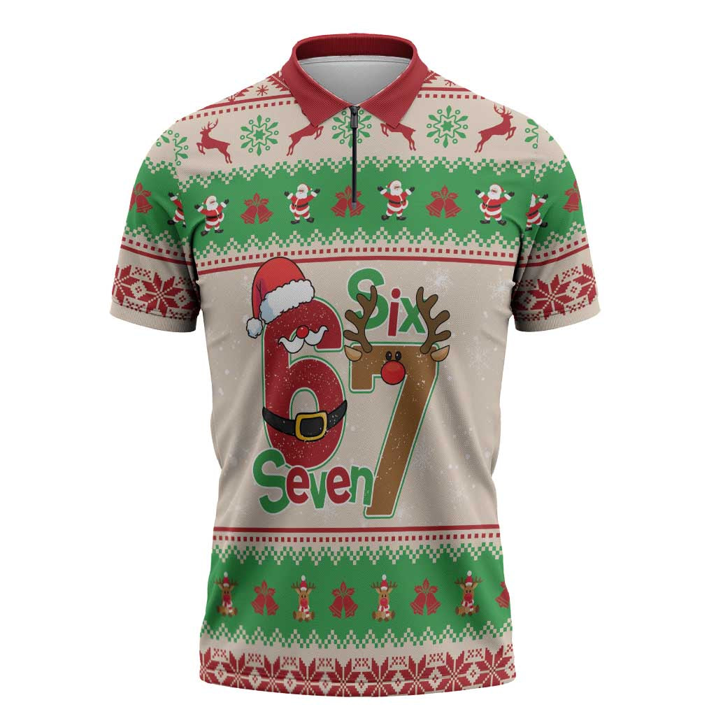 Funny Six Seven Meme Christmas Zipper Polo Shirt Santa Says 6 7 - Wonder Print Shop