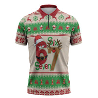 Funny Six Seven Meme Christmas Zipper Polo Shirt Santa Says 6 7 - Wonder Print Shop