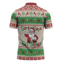 Funny Six Seven Meme Christmas Zipper Polo Shirt Santa Says 6 7 - Wonder Print Shop