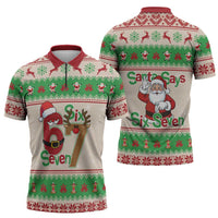 Funny Six Seven Meme Christmas Zipper Polo Shirt Santa Says 6 7 - Wonder Print Shop