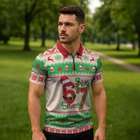 Funny Six Seven Meme Christmas Zipper Polo Shirt Santa Says 6 7 - Wonder Print Shop