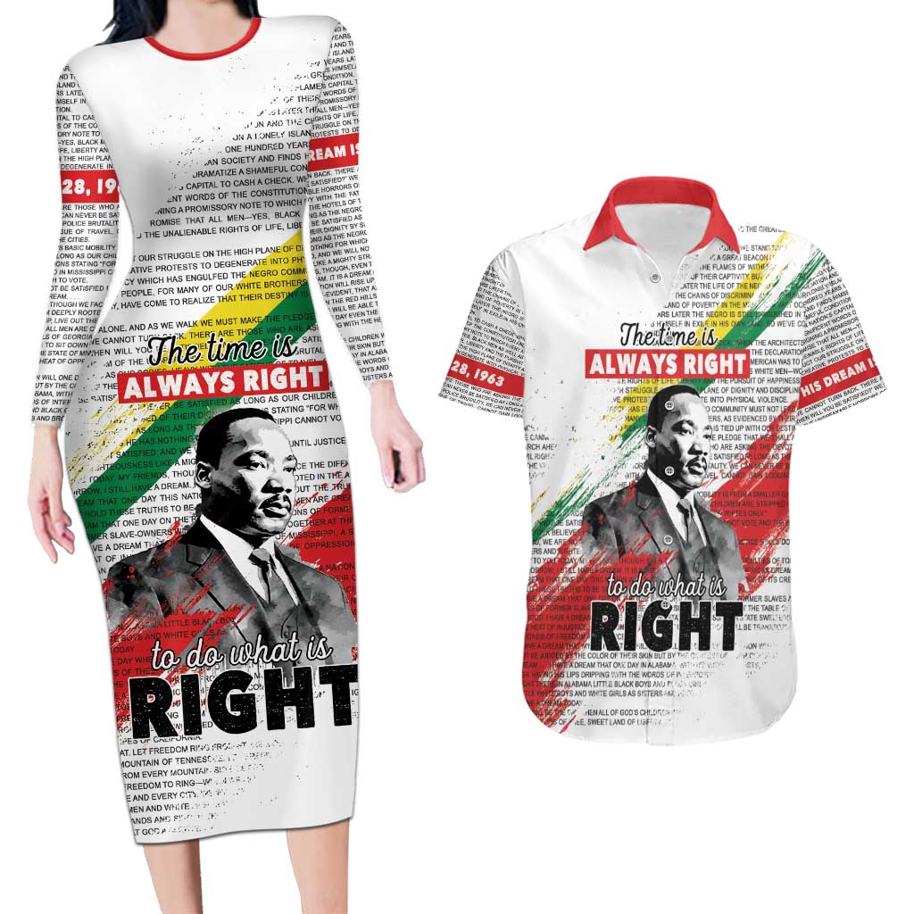 Martin Luther King Couples Matching Long Sleeve Bodycon Dress and Hawaiian Shirt Honoring The Legacy White Version LT05 - Wonder Print Shop