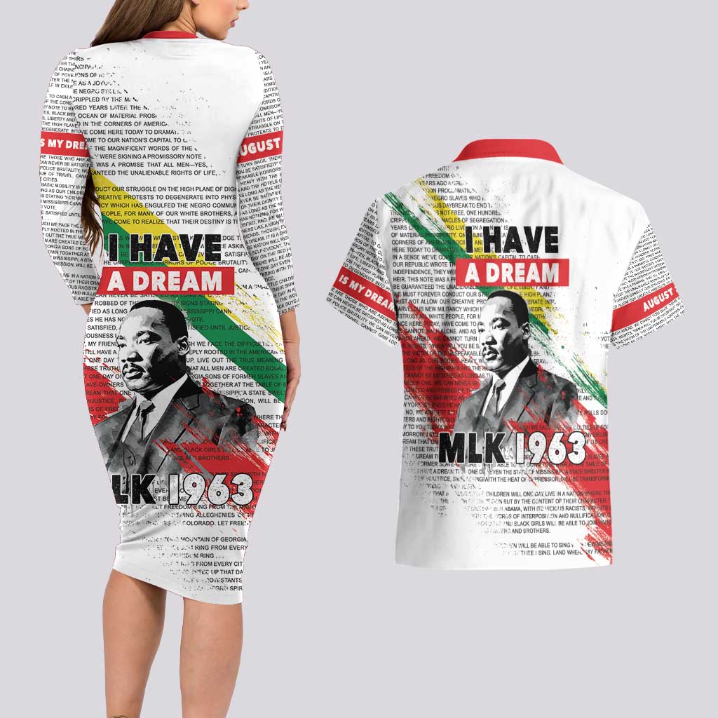 Martin Luther King Couples Matching Long Sleeve Bodycon Dress and Hawaiian Shirt Honoring The Legacy White Version LT05 - Wonder Print Shop
