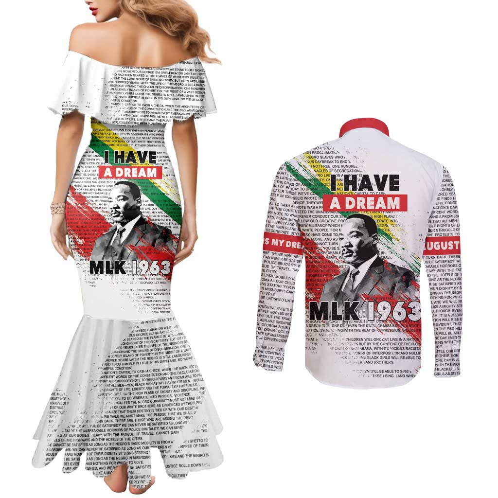 Martin Luther King Couples Matching Mermaid Dress and Long Sleeve Button Shirt Honoring The Legacy White Version