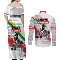 Martin Luther King Couples Matching Off Shoulder Maxi Dress and Long Sleeve Button Shirt Honoring The Legacy White Version LT05 - Wonder Print Shop