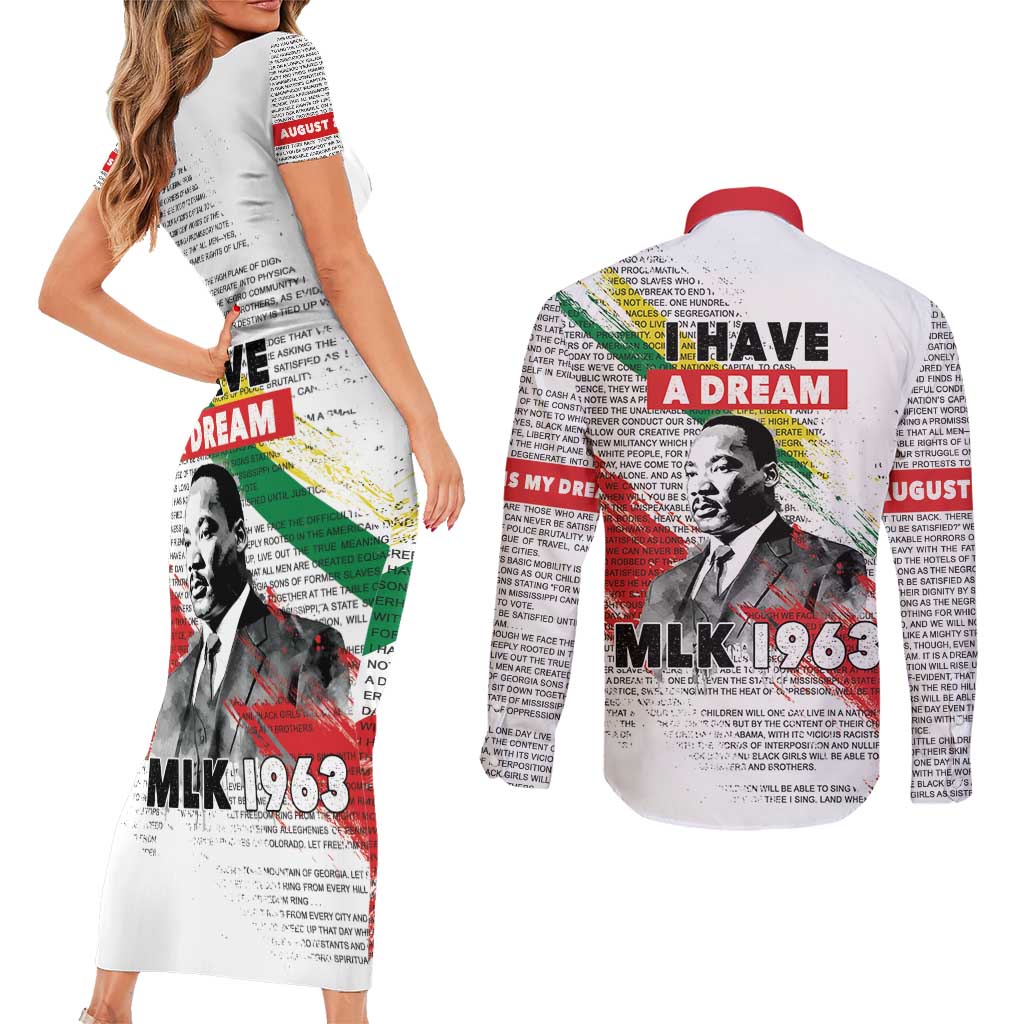 Martin Luther King Couples Matching Short Sleeve Bodycon Dress and Long Sleeve Button Shirt Honoring The Legacy White Version LT05 - Wonder Print Shop