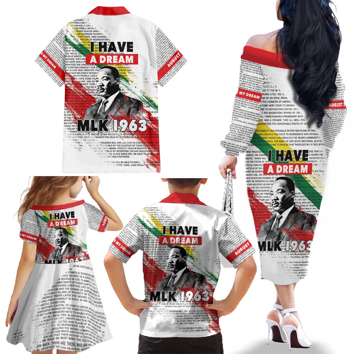 Martin Luther King Family Matching Off The Shoulder Long Sleeve Dress and Hawaiian Shirt Honoring The Legacy White Version LT05 - Wonder Print Shop