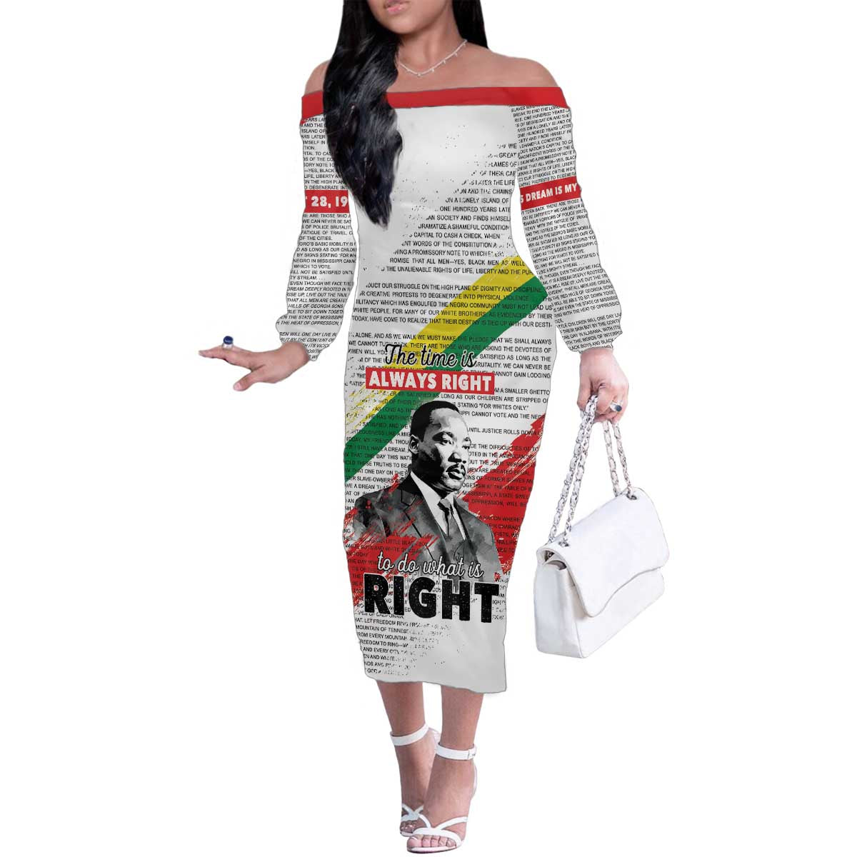 Martin Luther King Family Matching Off The Shoulder Long Sleeve Dress and Hawaiian Shirt Honoring The Legacy White Version LT05 - Wonder Print Shop