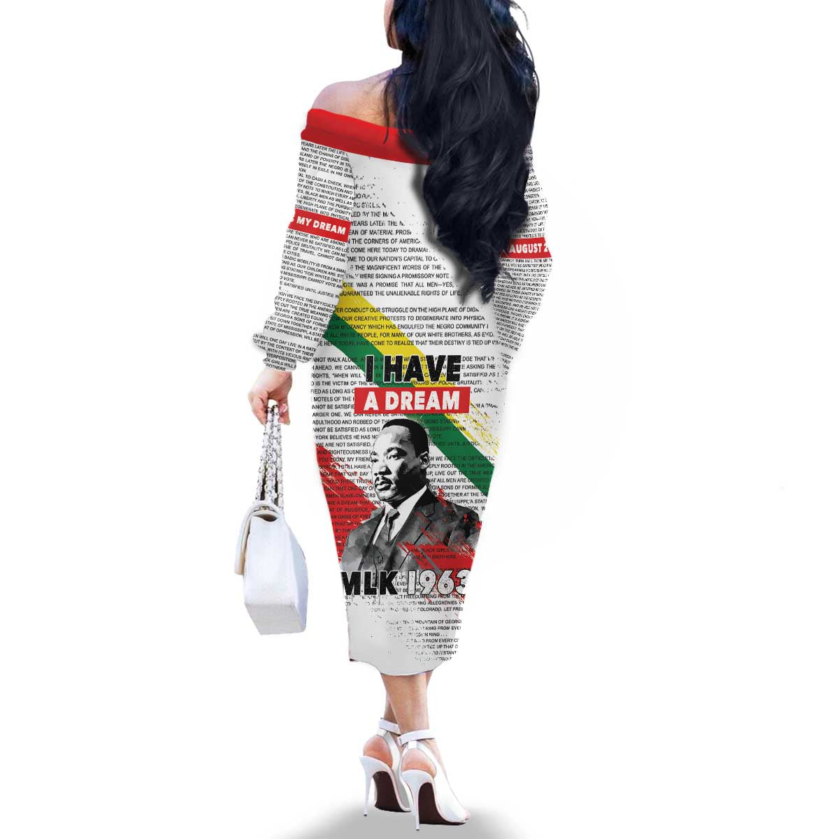 Martin Luther King Family Matching Off The Shoulder Long Sleeve Dress and Hawaiian Shirt Honoring The Legacy White Version LT05 - Wonder Print Shop