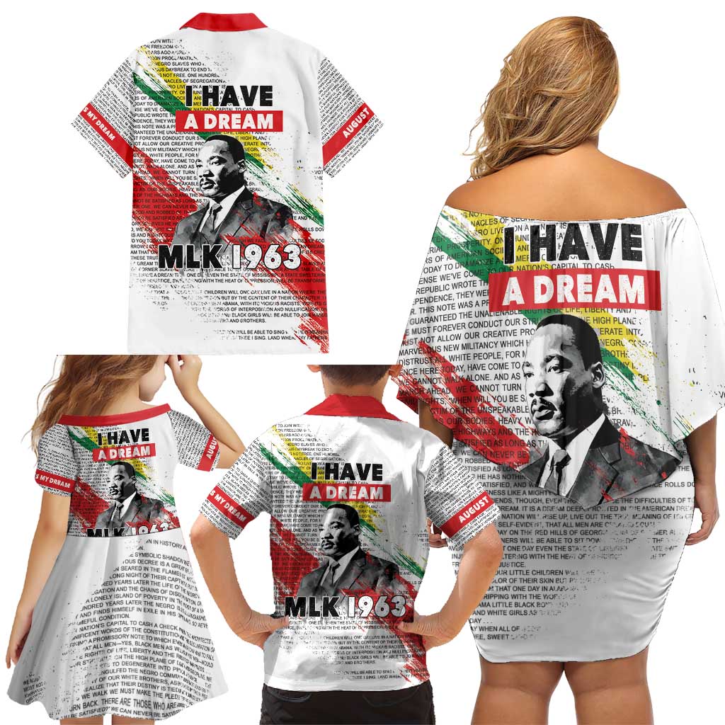 Martin Luther King Family Matching Off Shoulder Short Dress and Hawaiian Shirt Honoring The Legacy White Version LT05 - Wonder Print Shop