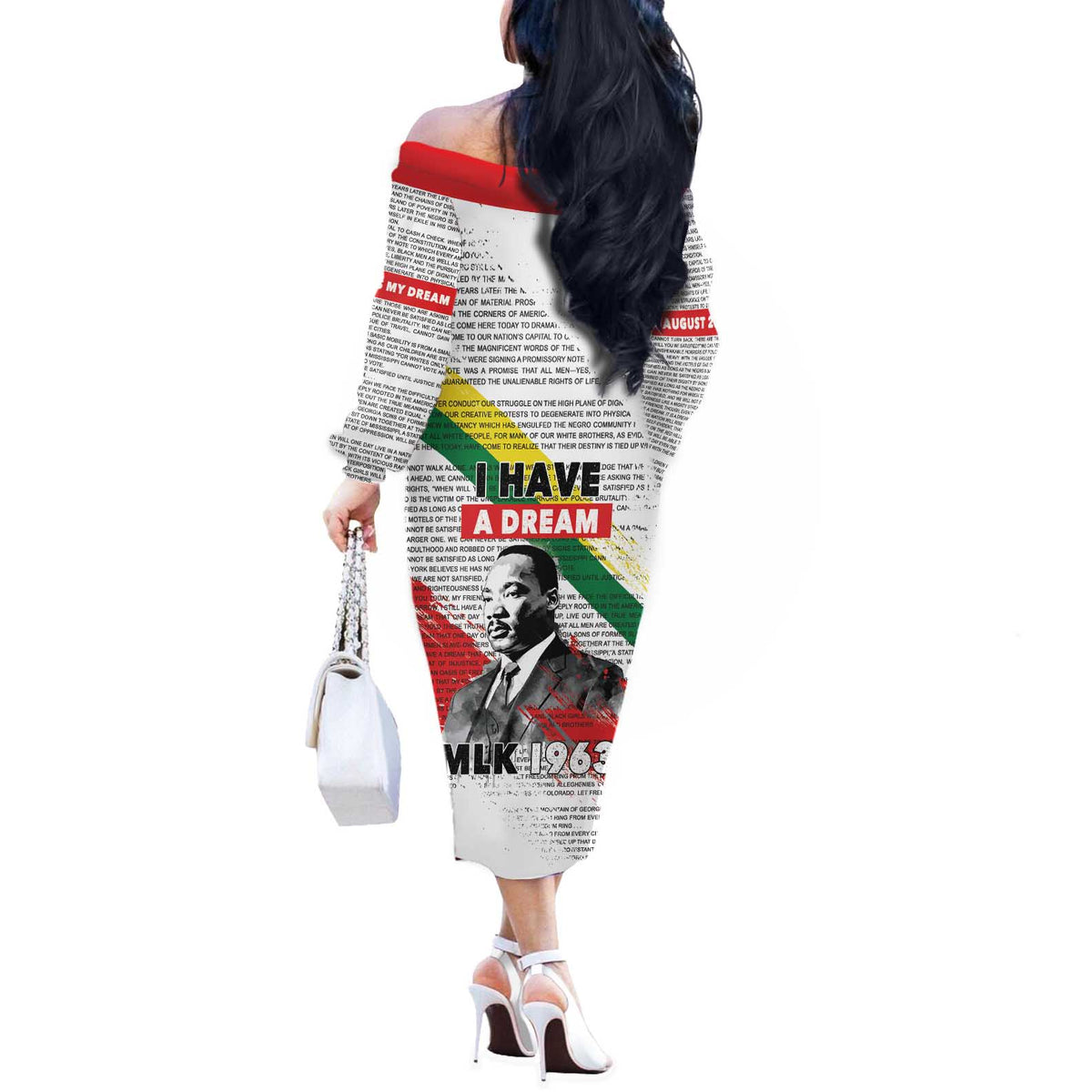 Martin Luther King Off The Shoulder Long Sleeve Dress Honoring The Legacy White Version LT05 - Wonder Print Shop