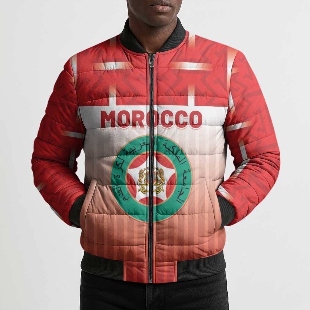 Custom Morocco Football Bomber Puffer Jacket 1994 Retro Red Version - Wonder Print Shop