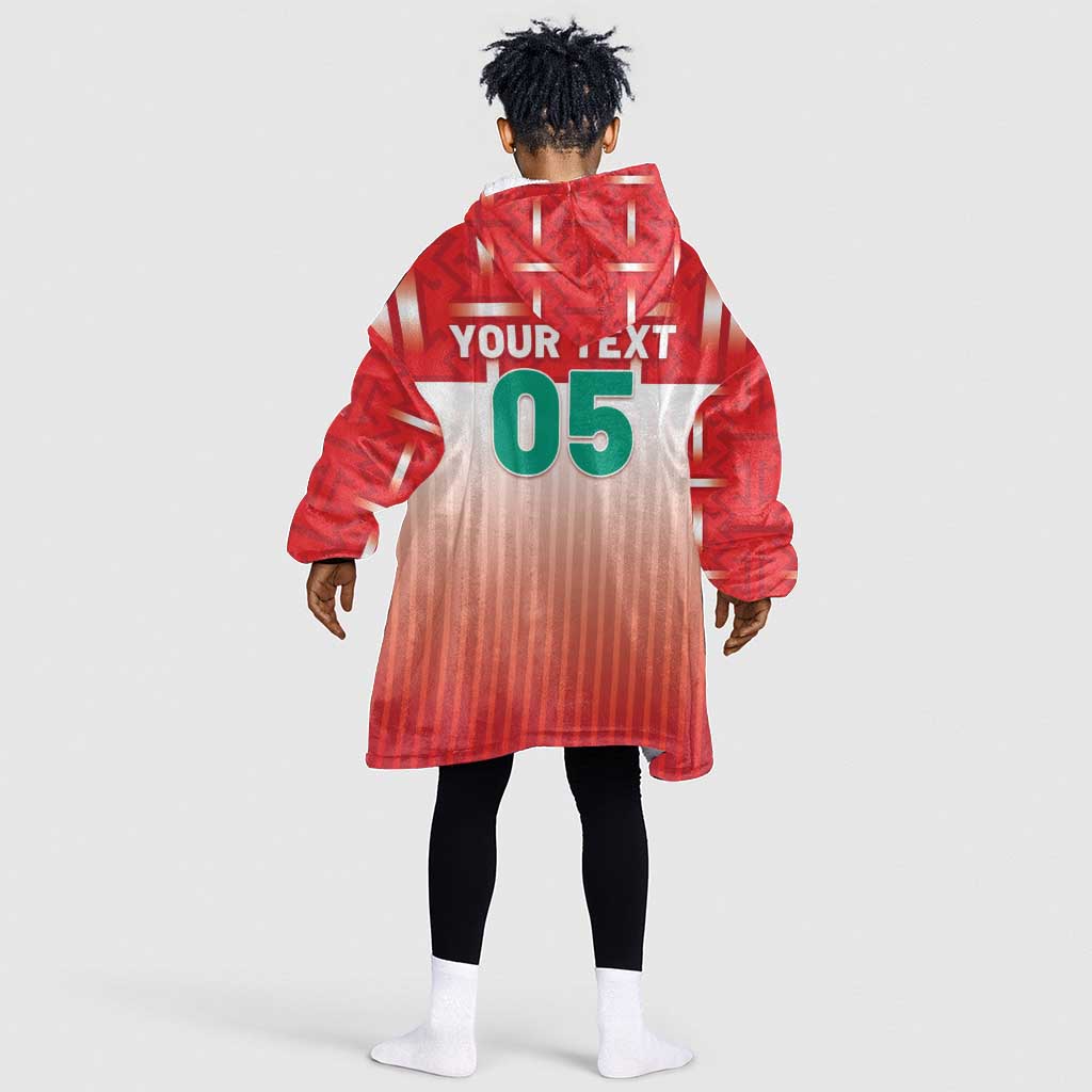 Custom Morocco Football Kid Wearable Blanket Hoodie 1994 Retro Red Version - Wonder Print Shop