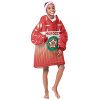Custom Morocco Football Kid Wearable Blanket Hoodie 1994 Retro Red Version - Wonder Print Shop