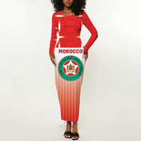 Custom Morocco Football Long Sleeve Bodycon Dress 1994 Retro Red Version - Wonder Print Shop