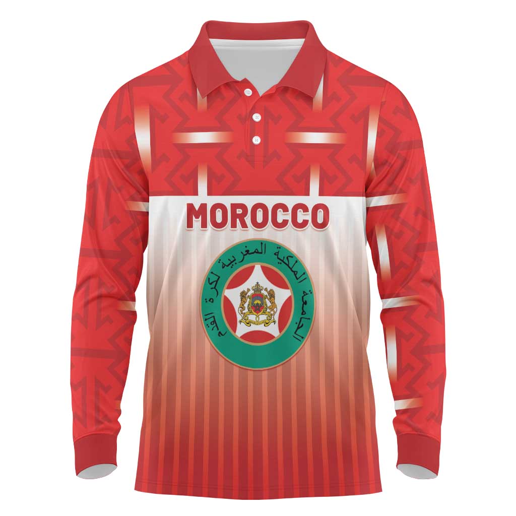 Custom Morocco Football Long Sleeve Polo Shirt 1994 Retro Red Version - Wonder Print Shop