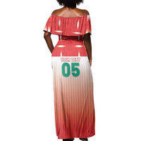 Custom Morocco Football Off Shoulder Maxi Dress 1994 Retro Red Version - Wonder Print Shop