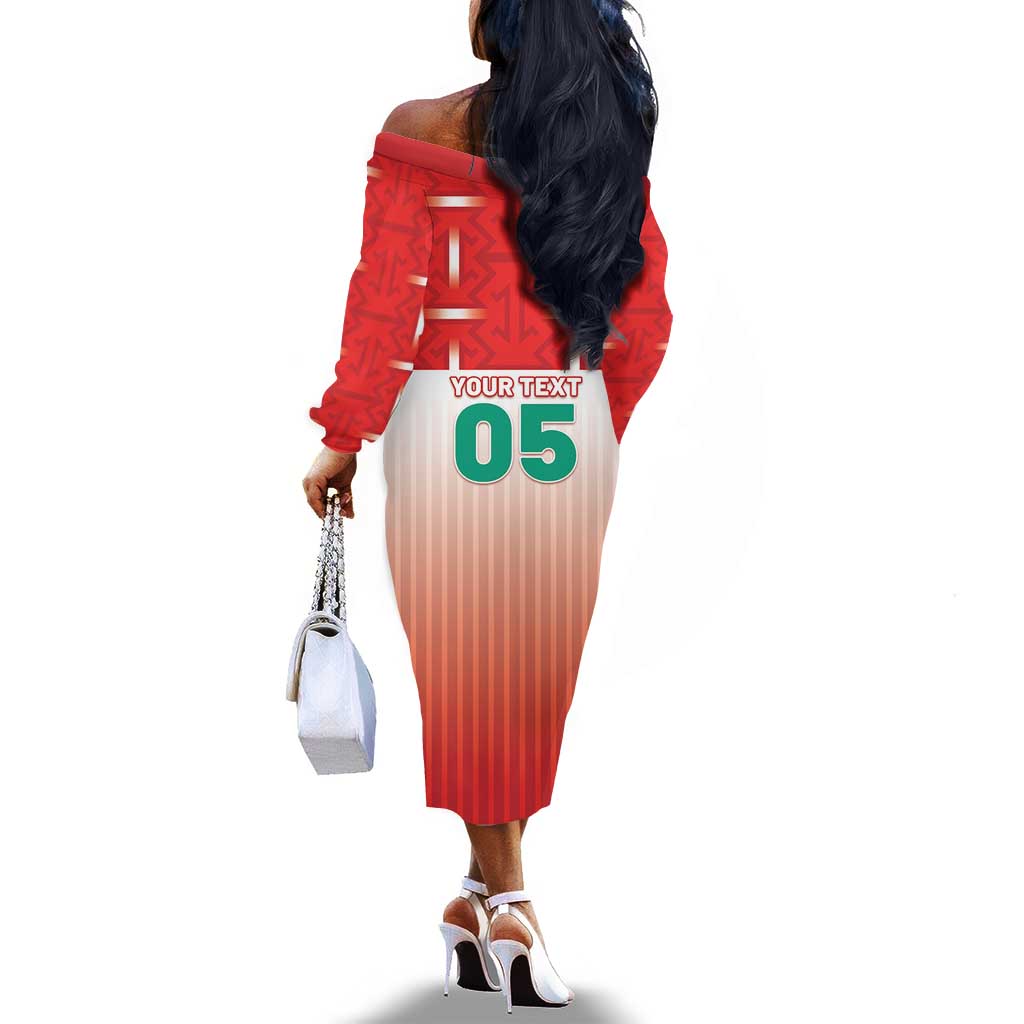Custom Morocco Football Off The Shoulder Long Sleeve Dress 1994 Retro Red Version - Wonder Print Shop